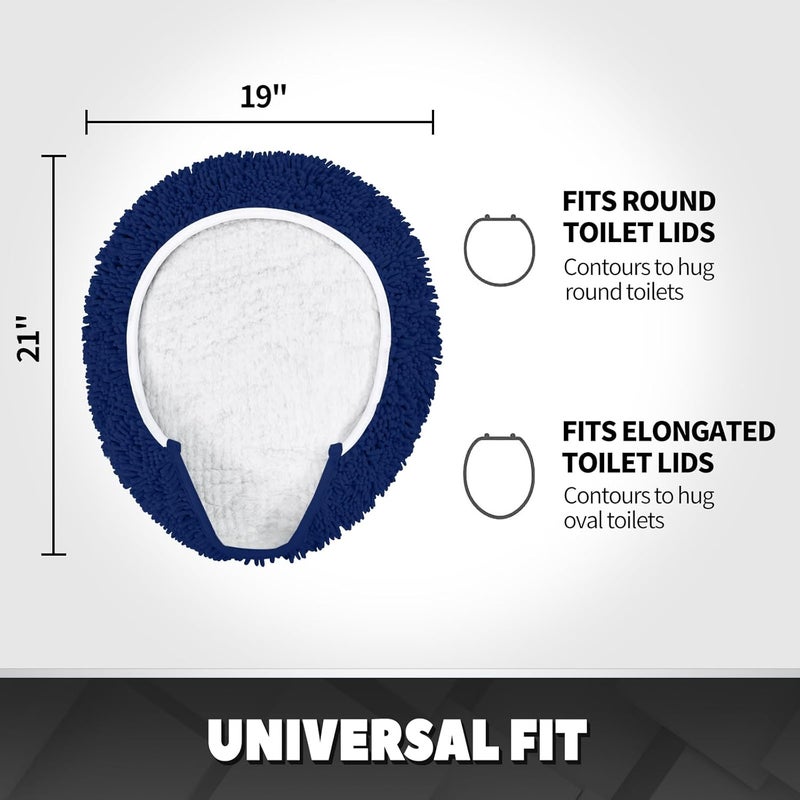 TREETONE Shaggy Chenille Bathroom Toilet Lid Cover, Ultra Soft Plush Seat Covers, Fluffy Absorbent, 19x21 Inches, Standard Toilet Lids for Bathroom Machine Wash & Dry, Navy Blue - Image 2